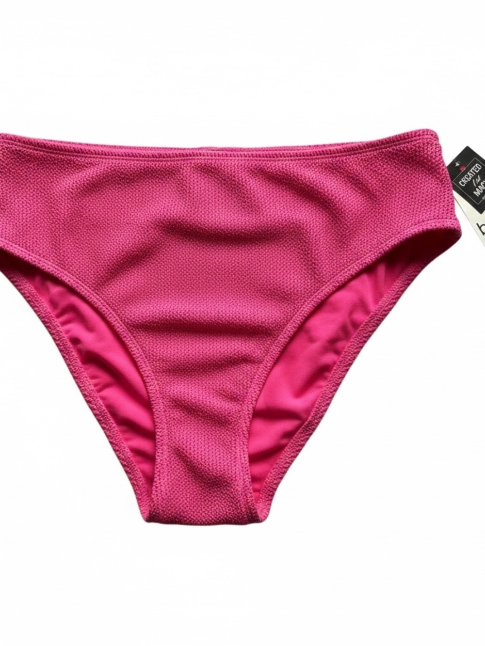 Bar III Bright Pink High Leg High Rise Textured Bikini Bottom